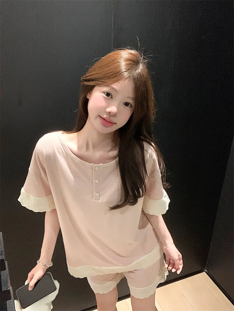 한국 스타일 간결 레이스 조합 홈웨어 세트 상세 이미지 19