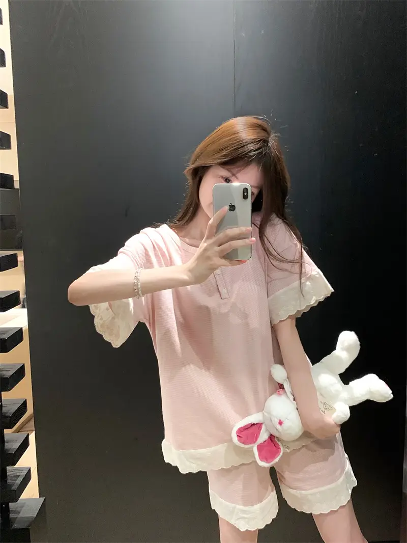 한국 스타일 간결 레이스 조합 홈웨어 세트 상세 이미지 20