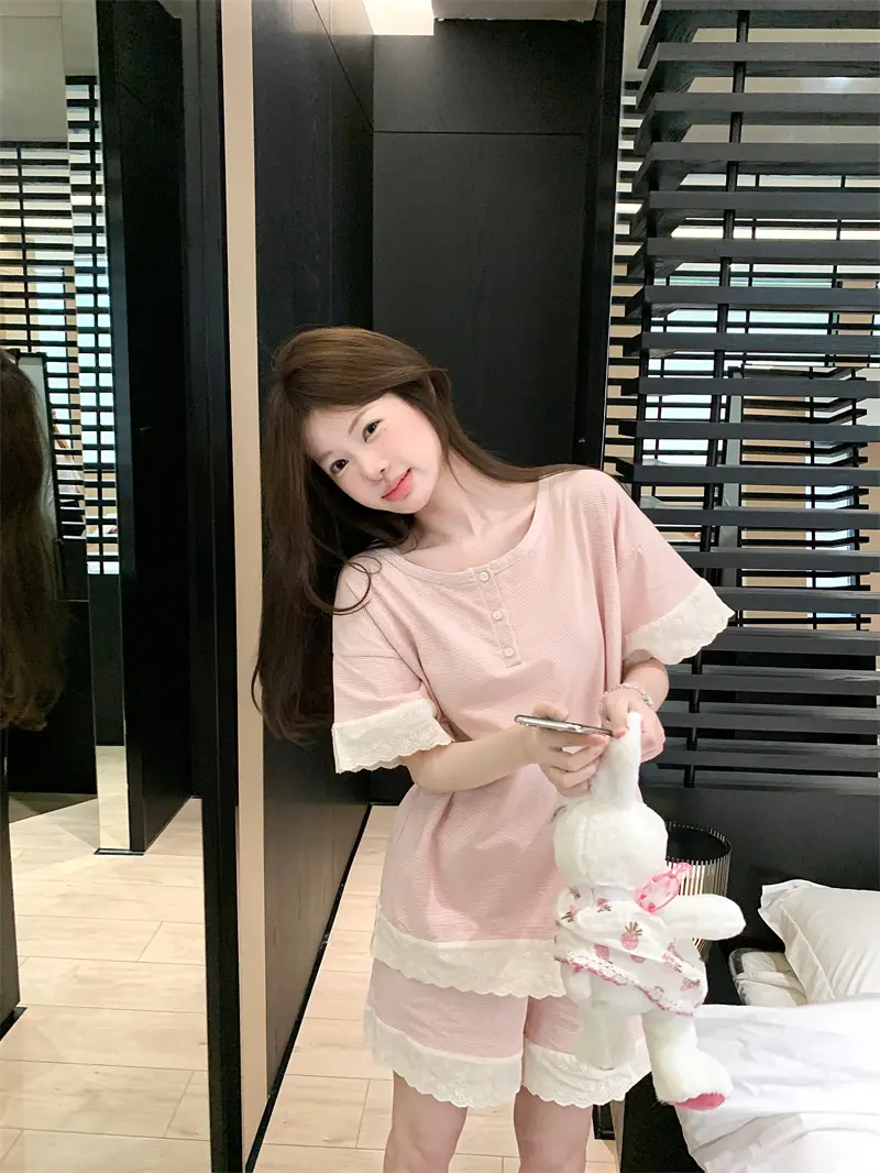 한국 스타일 간결 레이스 조합 홈웨어 세트 상세 이미지 21