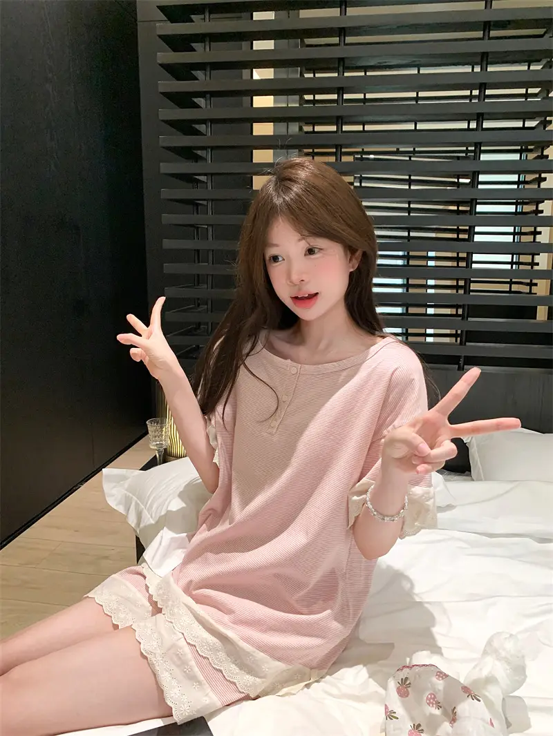 한국 스타일 간결 레이스 조합 홈웨어 세트 상세 이미지 22