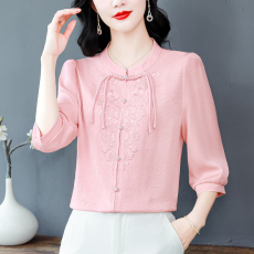 批发实拍2026夏季新款七分袖雪纺衬衫洋气减龄气质小衫