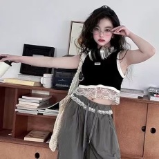 批发<b class='q'>韩国</b><b class='q'>童装女童</b>蕾丝背心夏季时髦拼接休闲儿童无袖洋气运动风t恤潮