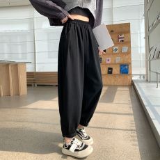 批发美式洗水棉工装裤女夏季2026新款小个子高腰束脚薄款<b class='q'>九分</b>哈伦裤