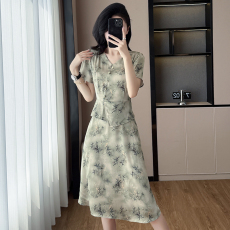 批发大码女装2026夏季韩版气质洋气显瘦简约碎花时尚淑女短袖连衣裙女