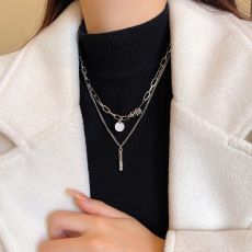 批发冷淡风金属感双层叠戴毛衣链ins潮甜酷辣妹风高级感卫衣链锁骨链