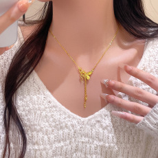 批发新中式中古风小蛇蝴蝶项链女轻奢小众高级感长款流苏锁骨链颈链