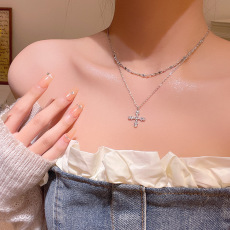 批发轻奢小众超闪锆石十字架项链女百搭气质网红同款锁骨链颈链批发