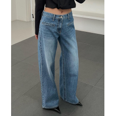 批发现 连穿N天显腿直高腰阔腿牛仔裤