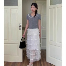 批发气质高级感花边领淑女开衫新款韩版百搭显瘦休闲针织衫女