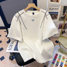 批发实拍华棉复合牛奶丝短袖t恤男女夏2026新款明线装饰圆领韩版上衣