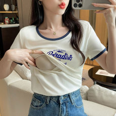 批发实拍 <b class='q'>哺乳</b><b class='q'>T</b>恤夏季新款纯棉孕妇产后百搭显瘦喂奶打底<b class='q'>上衣</b>月子