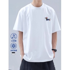 批发索罗娜短袖夏季男女新款简约刺绣小狗清凉圆领t恤男式打底T恤衫