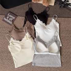 批发2025春季新款辣妹纯欲性感蕾丝带胸垫美背背心打底吊带上衣