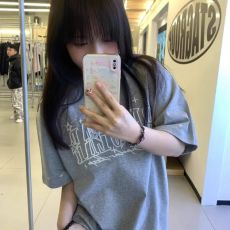 批发新款美式国潮牌星星<b class='q'>休闲</b>宽松短袖t恤女夏季新款街头情侣重磅上衣