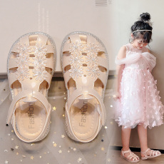 批发儿童包头凉鞋2025年<b class='q'>夏</b>季新款印花女宝宝软底防滑休闲鞋女童公主鞋