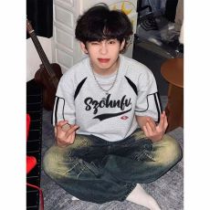 批发重磅 230克超爽滑纯棉潮牌美式拼接撞色条纹织带宽松休闲情侣T恤