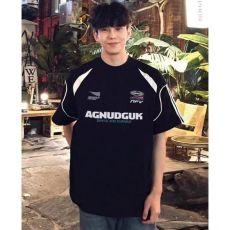 批发重磅 230克超爽滑纯棉潮牌美式拼接撞色条纹织带宽松休闲情侣T恤