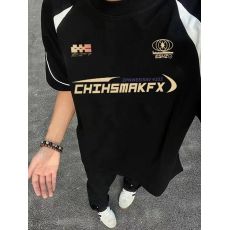 批发重磅 230克超爽滑纯棉潮牌美式拼接撞色条纹织带宽松休闲情侣T恤