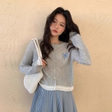 批发蕾丝花边拼接针织开<b class='q'>衫</b>女2026春季流行穿搭新款上衣小众不撞款毛衣