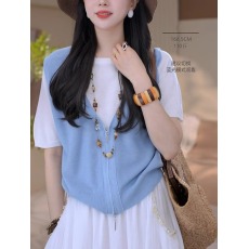 批发夏季新款撞色拼接短袖<b class='q'>t</b><b class='q'>恤</b>女时尚假两件套头上衣甜美小个子打底衫