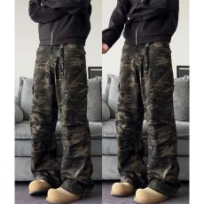 批发复古迷彩工装微喇直筒阔腿裤男生宽松高街hiphop<b class='q'>嘻哈</b>机车拖地裤子