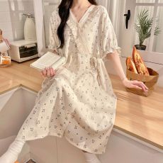 批发云朵棉长袖月子裙待产裙孕妇连衣裙产后哺乳裙月子服家居+哺乳