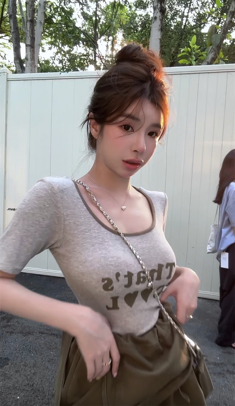 FA34659# 夏季韩国东大门设计感撞色短款印花字母打底短袖T恤 服裝批發女裝批發服飾貨源