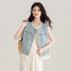 批发实拍蕾丝拼接牛仔马甲<b class='q'>外套</b>女2026夏季新款欧货女装小个子<b class='q'>上衣</b>潮