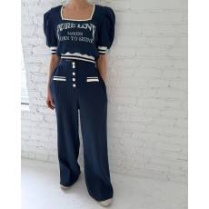 批发有货 韩国字母方领泡泡袖运动休闲上衣+裤子套<b class='q'>装</b>