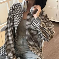 批发韩版春经典格子衬衫原宿风宽松长袖大码百搭防晒衣女<b class='q'>外套</b>衬衣
