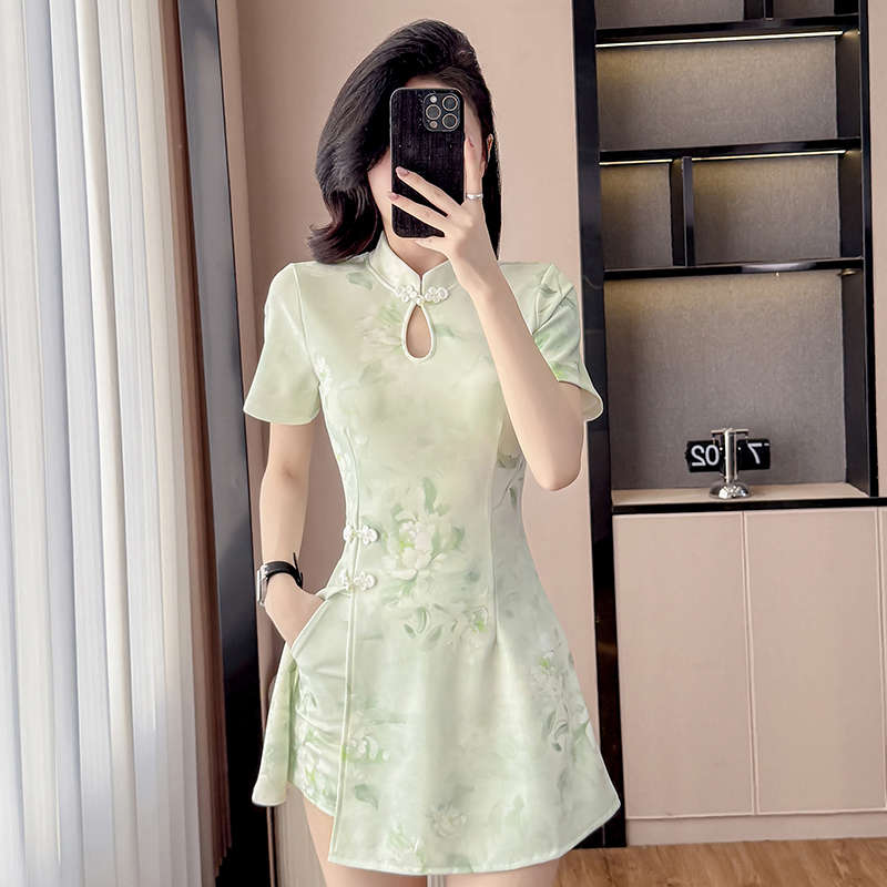 MY9140# 新中式新款纯欲风超仙气质收腰显瘦少女改良旗袍套装两件套女裝...