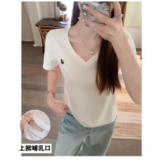 批发<b class='q'>夏</b>季新款哺乳纯棉T恤产后亲肤显瘦V领喂奶月子服上衣