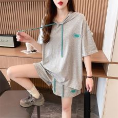 批发实拍抖音质量/纯棉/后包领/宽松<b class='q'>时尚</b>连帽休闲运动套装