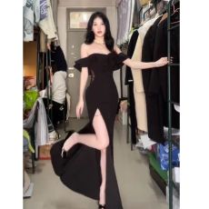 批发法式性感一字成人礼连衣裙抹胸荷叶气质名媛宴会开叉礼服<b class='q'>鱼尾</b>长裙