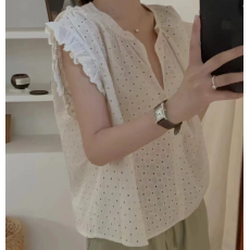 批发夏装大码女装设计感甜美<b class='q'>蕾丝</b>花边小飞袖无袖<b class='q'>娃娃衫</b>M 4XL200斤