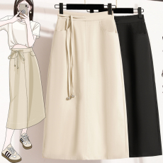 批发实拍夏新款大码松紧腰宽松中长款薄款A字半身裙胖MM休闲时装裙