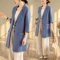 批发实拍2026文艺棉麻<b class='q'>小西装</b>外套女春夏新款七分袖中<b class='q'>长款</b>百搭休闲西服