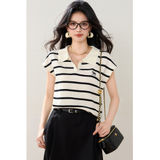 批发实拍◆◆<b class='q'>韩版</b>polo翻领针织衫女短袖夏季洋气小狗刺绣冰丝t恤