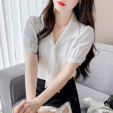 批发2026夏季白色雪纺短袖衬衫女<b class='q'>职业</b>高级感正装衬衣教资面试内搭上衣