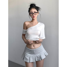 批发创峰白色防走光百褶半身裙女美式辣妹短裙运动风裙裤低腰a字裙子