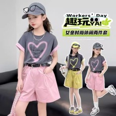 批发<b class='q'>女</b><b class='q'>童</b>夏套装2026新款儿童洋气薄款休闲短袖夏装大童夏季短裤两件套