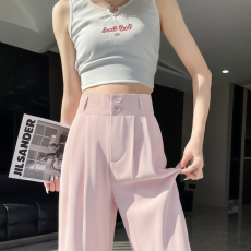 批发实拍六色双扣西装裤阔腿裤子春夏新款高腰拖地直筒长裤休闲裤