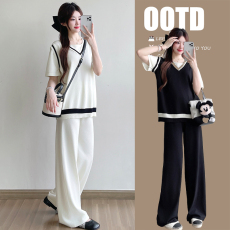 批发实拍 孕妇套装针织上衣+阔退裤两件套宽松慵懒风哺乳衣套装