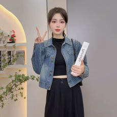 批发新款休闲<b class='q'>甜美</b>网红宽松短款网红水洗夹克上衣