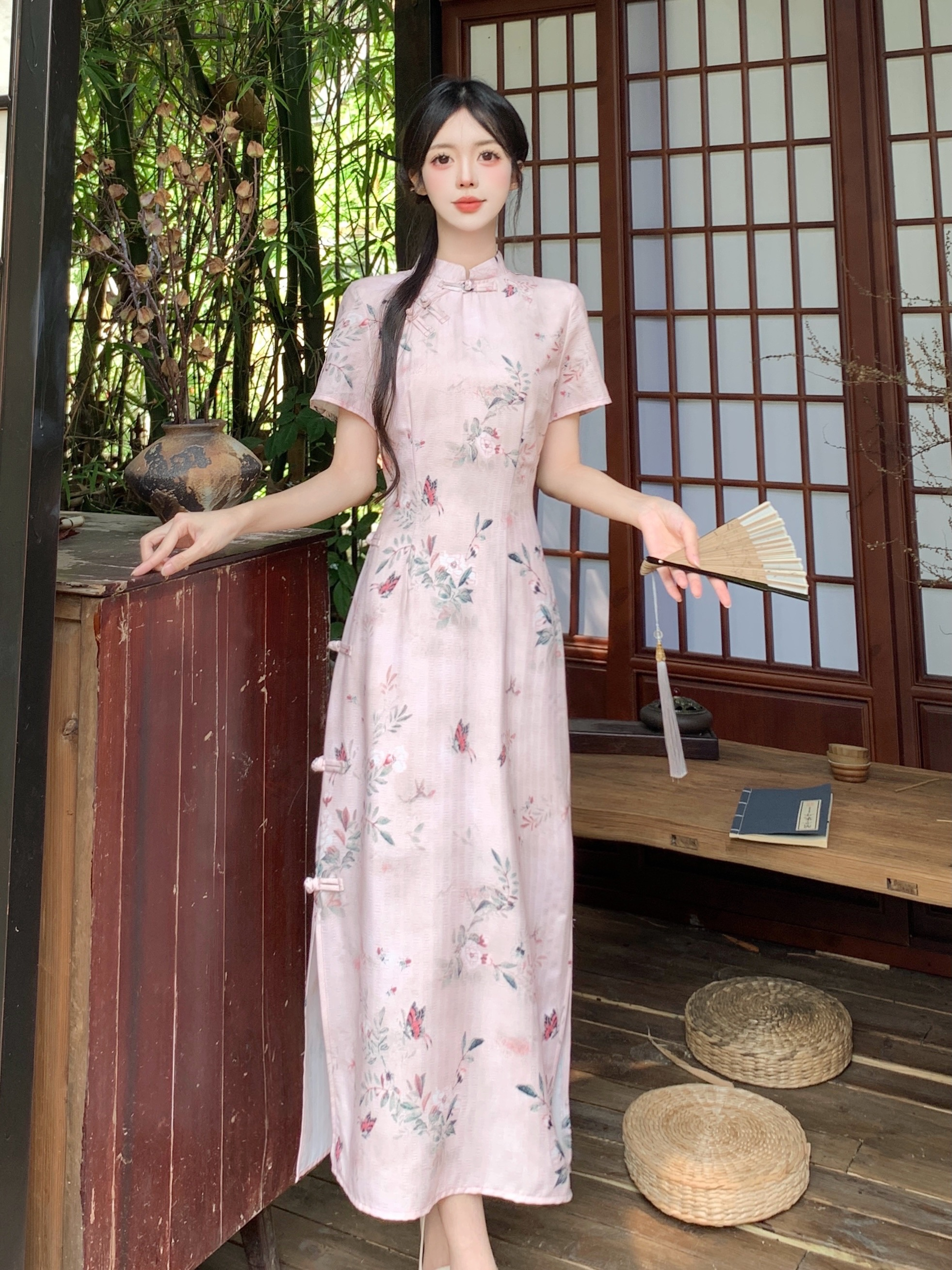MY7502# 大码胖mm花疏影夏季新中式温婉优雅改良印花中国风旗袍连衣裙...
