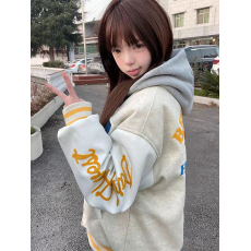 批发原版龙凤尼毛巾绣拼皮春秋季字母棒球<b class='q'>服</b>夹克hiphop宽松外套男女
