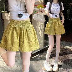 批发实拍2026高级 醋酸锻面亲肤面料百搭高腰短裤 阔腿裤