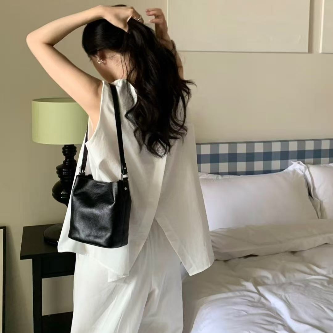 크기 있음 업데이트 한 부서 미니멀리즘 연령 감소 품격 부드러운 조끼 셔츠 같은 색깔 다용도 캐주얼 바지 세트