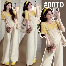 批发实拍2026新款 孕妇牛仔背带裤+短袖上衣孕妇背带裤两件套