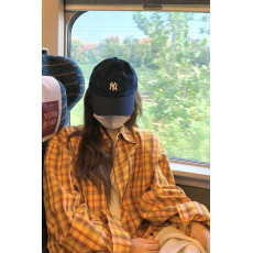 批发MISSMARM韩系复古多巴胺黄色格子衬衫<b class='q'>外套</b>女夏季宽松休闲长袖衬衣